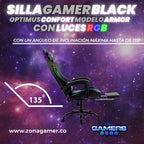 Silla gamer Optimus Confort modelo Armor Black con luces RGB