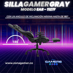 Silla gamer EAR-1127F Gray  + reposapies y ruedas en silicona