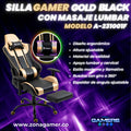 Silla Gamer A231001F Gold Black con masajeador lumbar y reposapies incluido