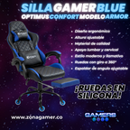 Silla Gamer ARMOR-1127F Blue con reposapiés y ruedas en silicona
