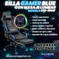 Silla Gamer CIR-1001F Blue + masajeador lumbar con reposapiés y ruedas en silicona