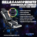Silla Gamer DX-1001F White con masajeador lumbar y reposapiés incluido
