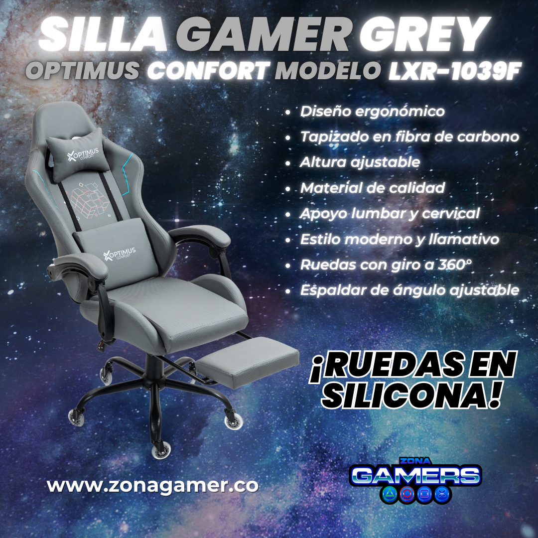 Silla Gamer LXR-1039F Grey con reposapiés y ruedas en silicona