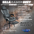 Silla Gamer Fly-1039F Grey con reposapiés y ruedas en silicona