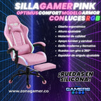 Silla gamer Armor Pink con luces RGB + reposapiés y ruedas en silicona
