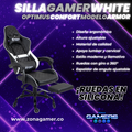 Silla Gamer ARMOR-1039F White con reposapiés y ruedas en silicona