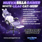 Silla Gamer Cat-1039F White-Lilac con reposapiés y ruedas en silicona.