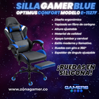 Silla Gamer E-1127F Blue con reposapiés y ruedas en silicona