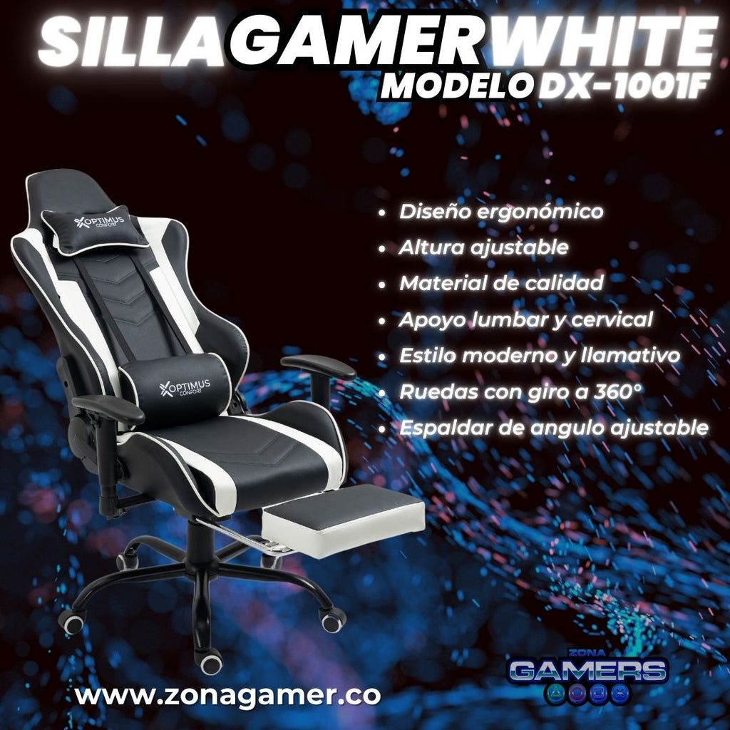 Silla Gamer DX-1001F White con reposapiés
