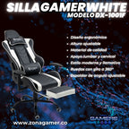 Silla Gamer DX-1001F White con reposapiés