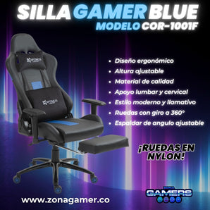Silla Gamer COR-1001F Blue con reposapiés