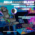 Silla gamer DX-1039F Black con luces RGB + Parlantes + reposapiés y ruedas en silicona