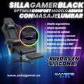 Silla Gamer ARMOR-1039F Black + masajeador lumbar con reposapiés y ruedas en silicona