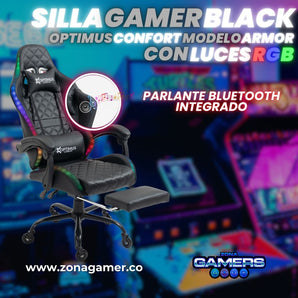 Silla Gamer Optimus Confort Armor RGB Black con parlante bluetooth
