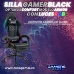Silla gamer Armor Black con luces RGB + reposapiés y ruedas en silicona
