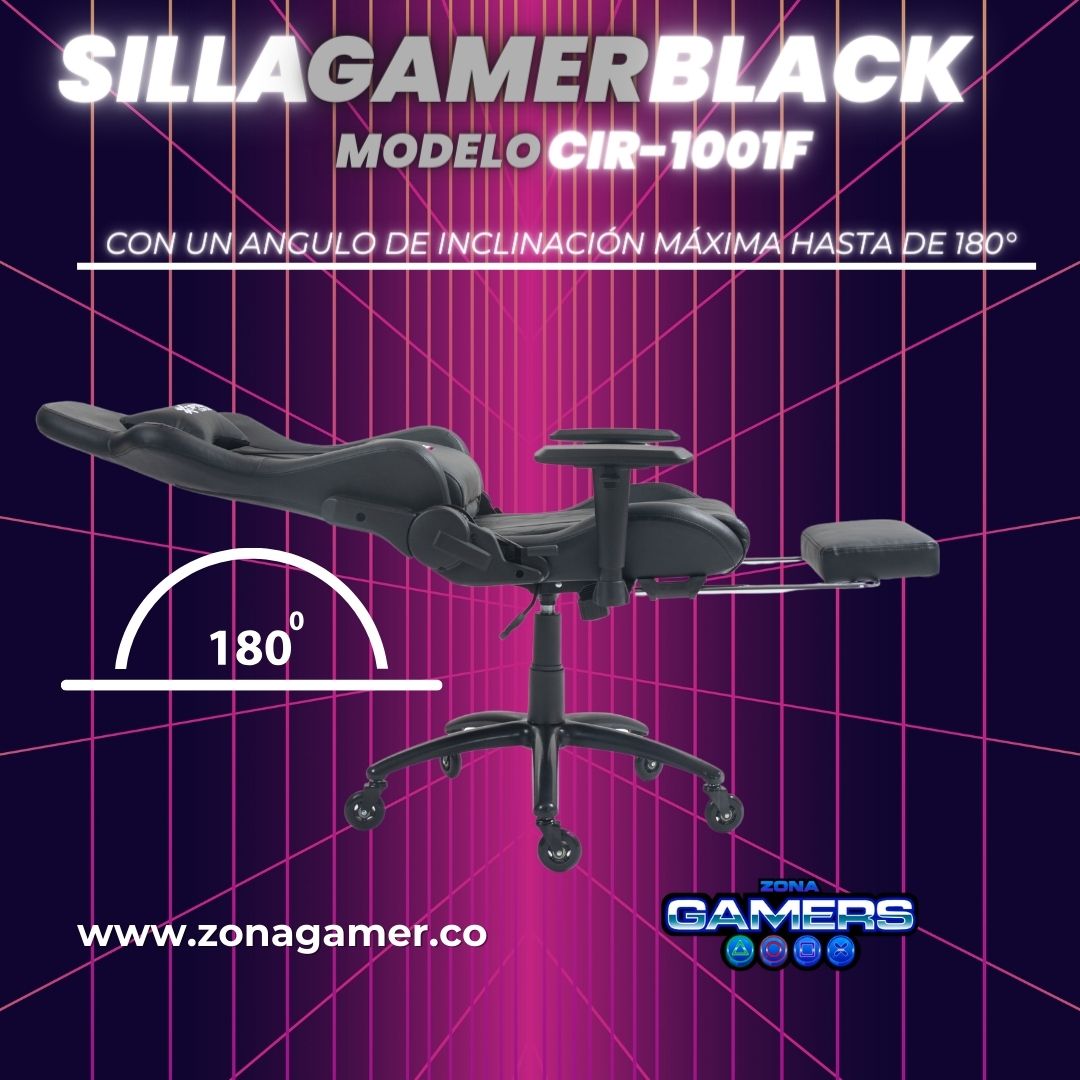 Silla Gamer CIR-1001F Black con reposapiés