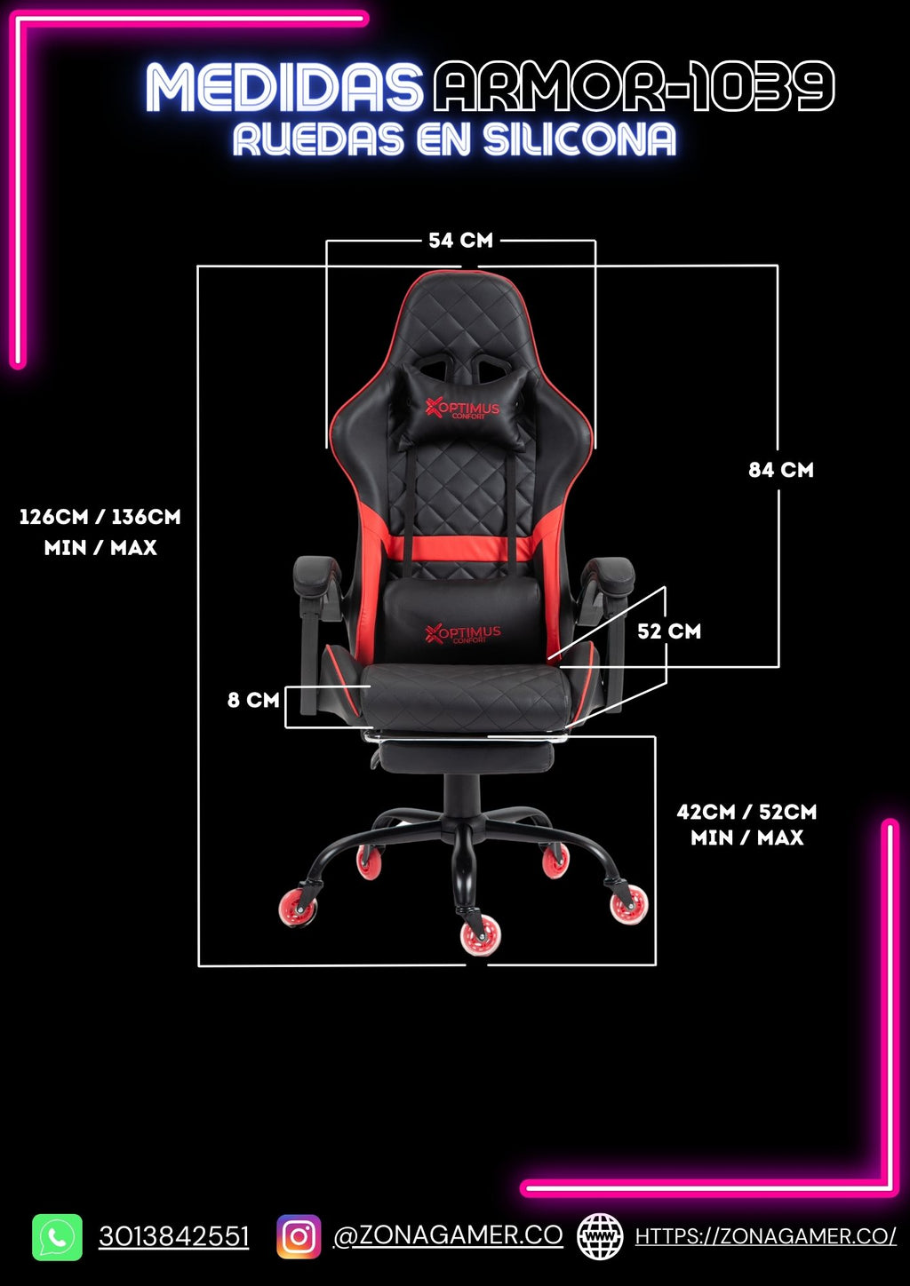Silla Gamer ARMOR-1039F Purple con reposapiés y ruedas en silicona