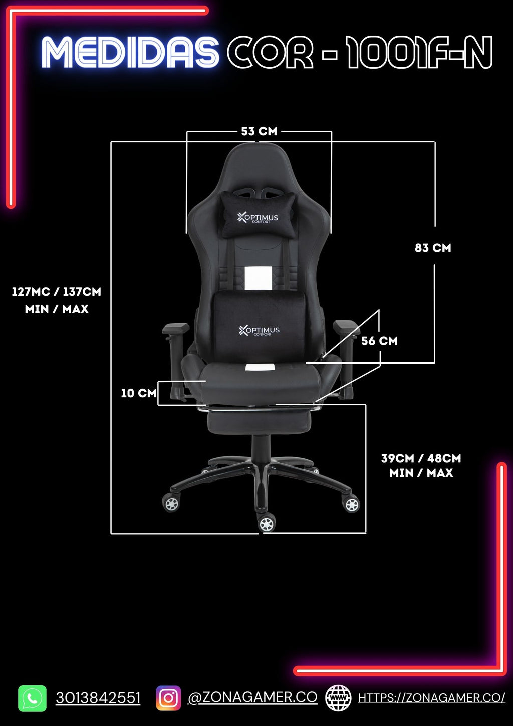 Silla Gamer COR-1001F White con masajeador lumbar y reposapiés incluido