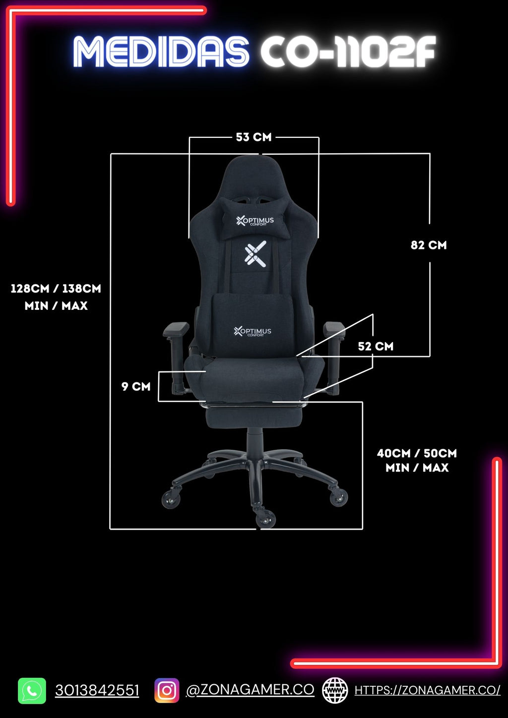 Silla Gamer Black + masajeador lumbar, tapizada en tela con reposapiés y ruedas en silicona