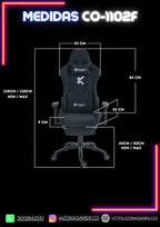 Silla Gamer Black + masajeador lumbar, tapizada en tela con reposapiés y ruedas en silicona