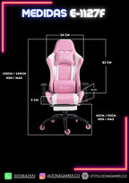 Silla gamer E-1127F Pink + reposapiés y ruedas en silicona