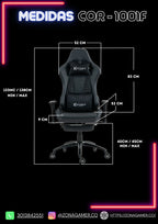 Silla Gamer COR-1001F Black con reposapiés + Ruedas en Silicona