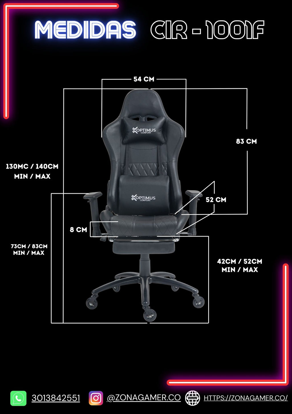 Silla Gamer CIR-1001F Black con masajeador lumbar y reposapiés incluido
