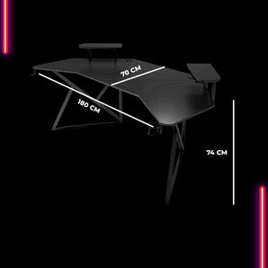 Escritorio Gamer D-2204 Black con luces RGB, con plataformas, portavasos y ganchos para auriculares
