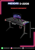Escritorio Gamer D-2208 Pink con luces RGB, portavasos y ganchos para auriculares