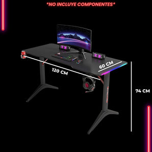 Escritorio Gamer D-2208 Black con luces RGB, portavasos y ganchos para auriculares