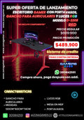 Escritorio Gamer D-2208 Red con luces RGB, portavasos y ganchos para auriculares