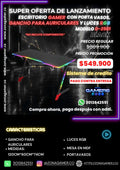 Escritorio Gamer D-2501 Black con luces RGB, portavasos y ganchos para auriculares
