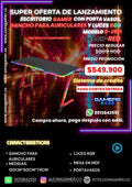 Escritorio Gamer D-2501 Black-Red con luces RGB, portavasos y ganchos para auriculares