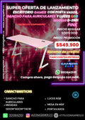 Escritorio Gamer D-2501 Pink con luces RGB, portavasos y ganchos para auriculares