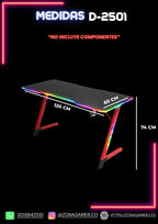 Escritorio Gamer D-2501 Black con luces RGB, portavasos y ganchos para auriculares