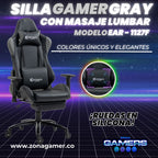 Silla Gamer EAR-1127F + masajeador lumbar con reposapiés incluido y ruedas en silicona