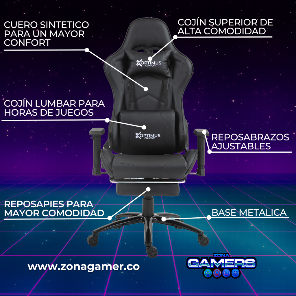 Silla gamer GT-1001F Black + reposapiés