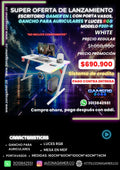 Escritorio Gamer P-201-R White con luces RGB, portavasos y ganchos para auriculares