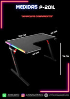 Escritorio Gamer P-201-L White con luces RGB, portavasos y ganchos para auriculares