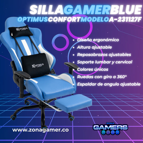 Silla Gamer A-231127F Blue con Reposapies