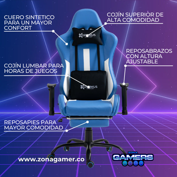 Silla Gamer A-231127F Blue con Reposapies