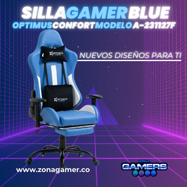 Silla Gamer A-231127F Blue con Reposapies