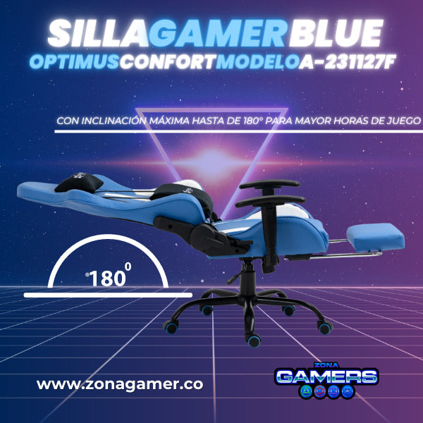 Silla Gamer A-231127F Blue con Reposapies
