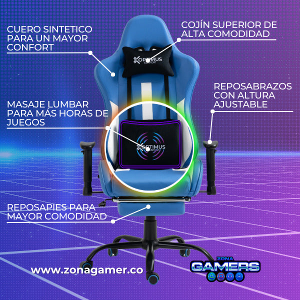 Silla Gamer A-231127F Blue con Masaje Lumbar