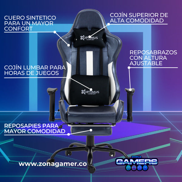 Silla Gamer A-231127F Gem Blue con Reposapies