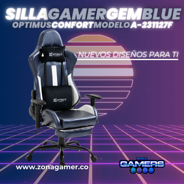 Silla Gamer A-231127F Gem Blue con Reposapies