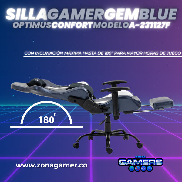 Silla Gamer A-231127F Gem Blue con Reposapies