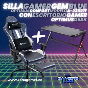 Combo Silla Gamer A-231127F Gem Blue + Escritorio Gamer Optimus Desk