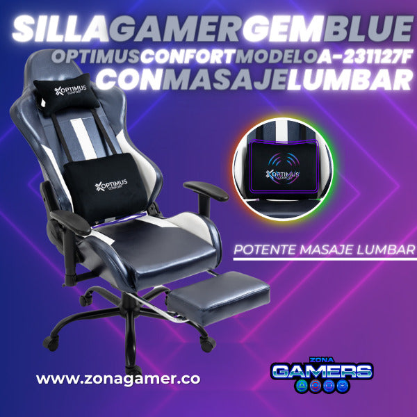 Silla Gamer A-231127F Gem Blue con Masaje Lumbar