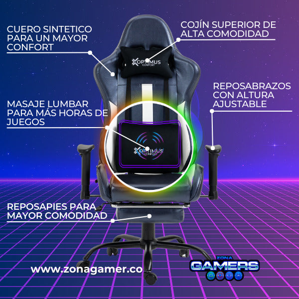 Silla Gamer A-231127F Gem Blue con Masaje Lumbar
